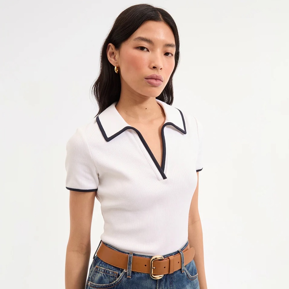 Veronica Beard White and Black Trim Short Sleeve Top